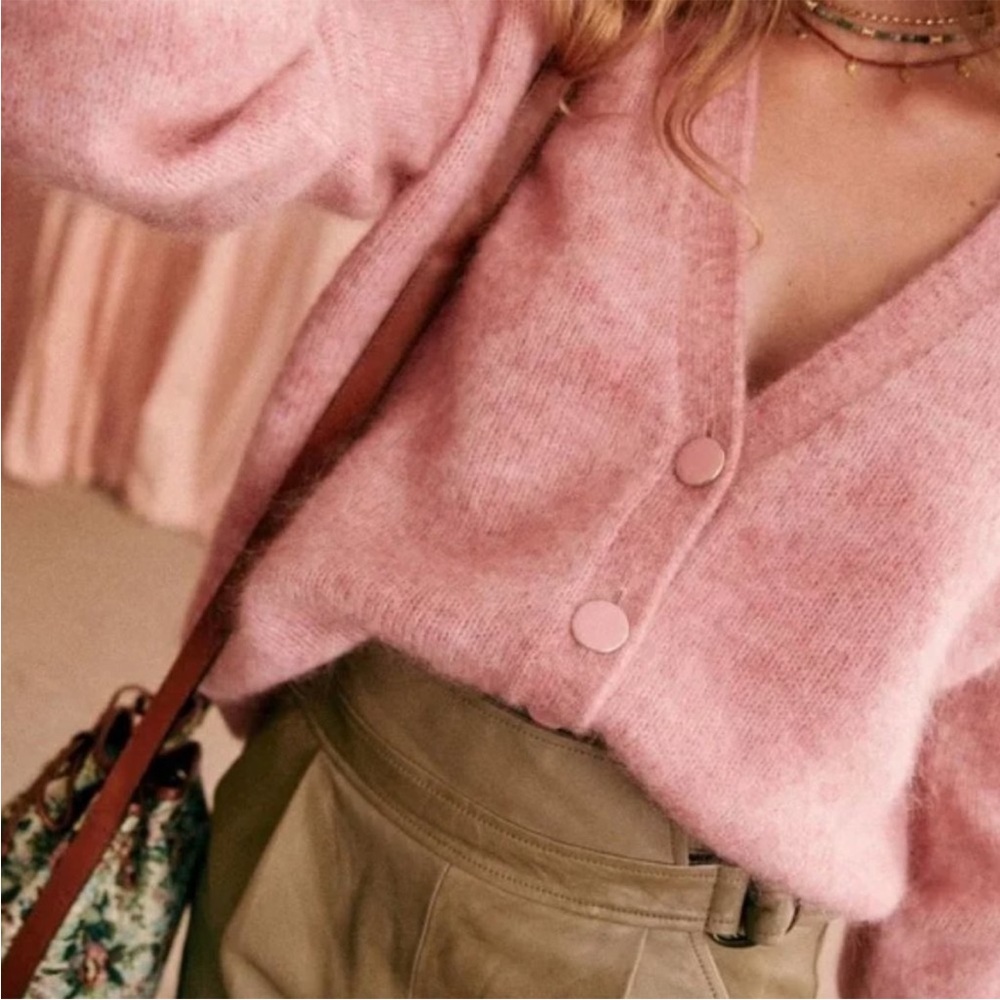 SEZANE Rosewood Pink Oversized Mohair Wool Knit V Neck Mia Cardigan Sweater - Picture 7 of 12